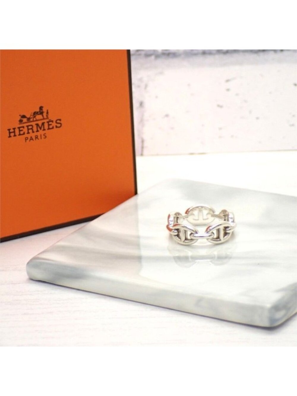 Hermes Enchainee PM Chaine D'ancre 55 Ring 925 Sterling Silver Genus